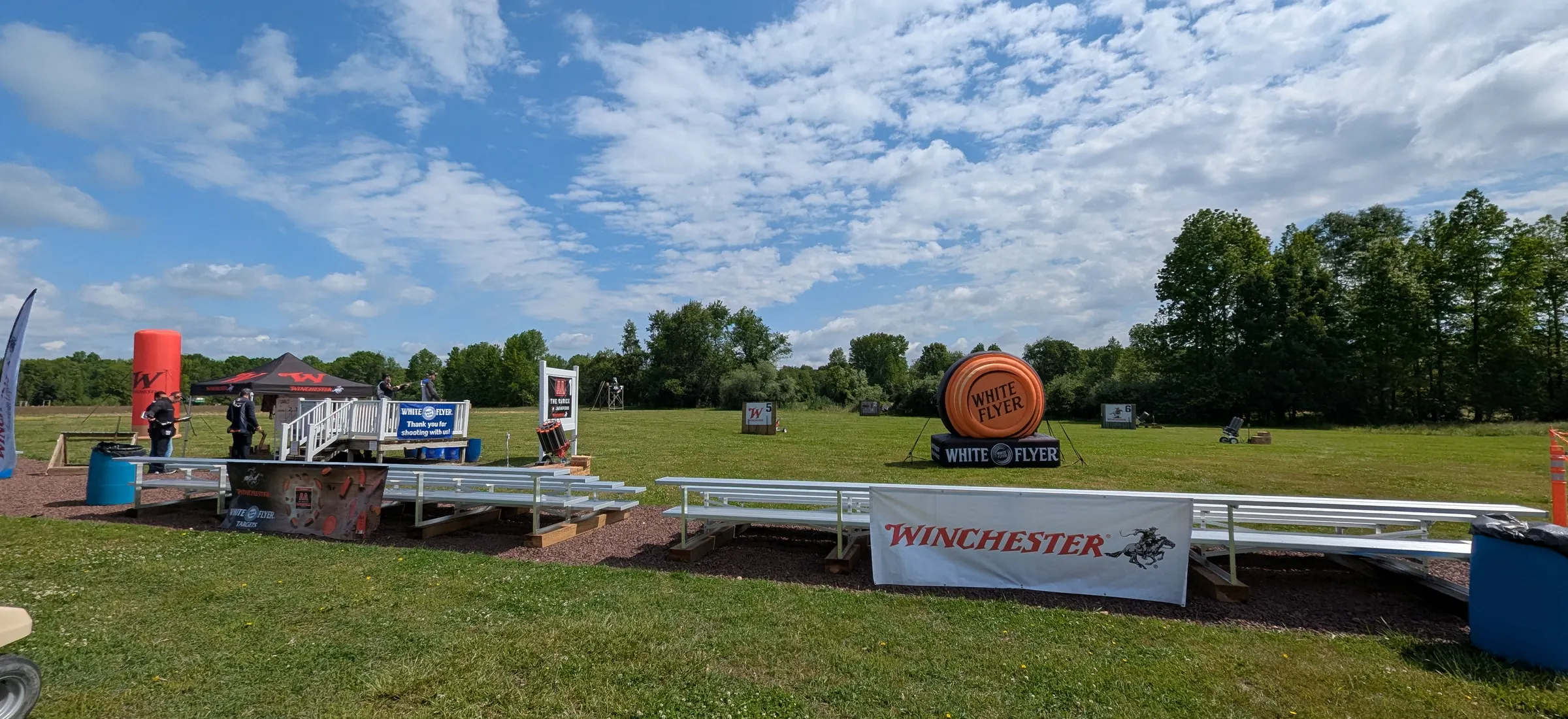 Sporting clays course station under a blue sky